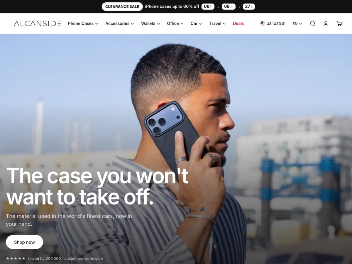 Alcanside storefront homepage