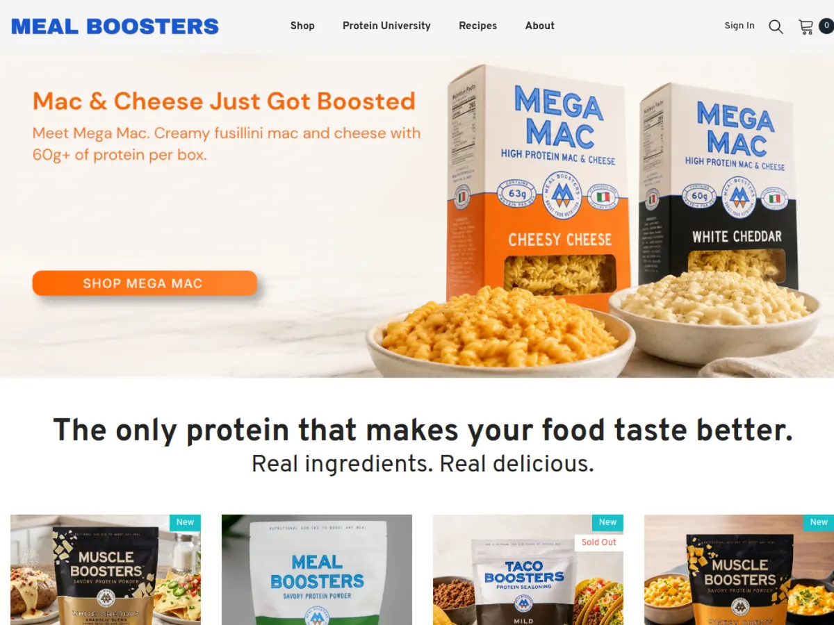 Meal Boosters storefront homepage